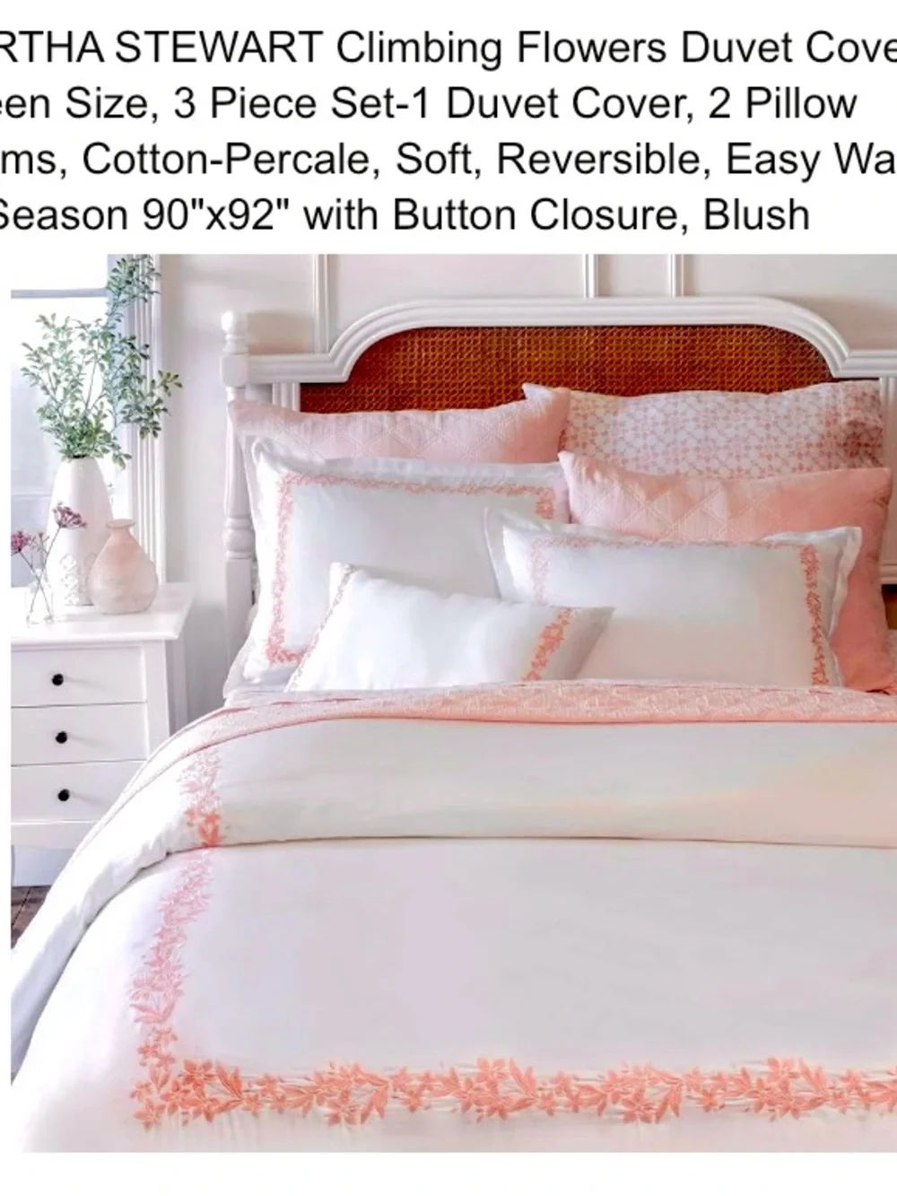 Martha Stewart Blush Floral Border Embroidered Duvet 3PC Set